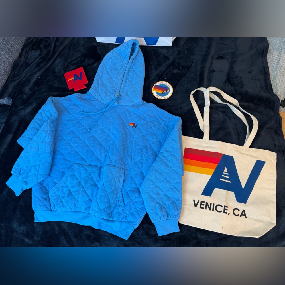 - NWT Aviator Nation Quilted Hoody Sky Medium + Tote Bag